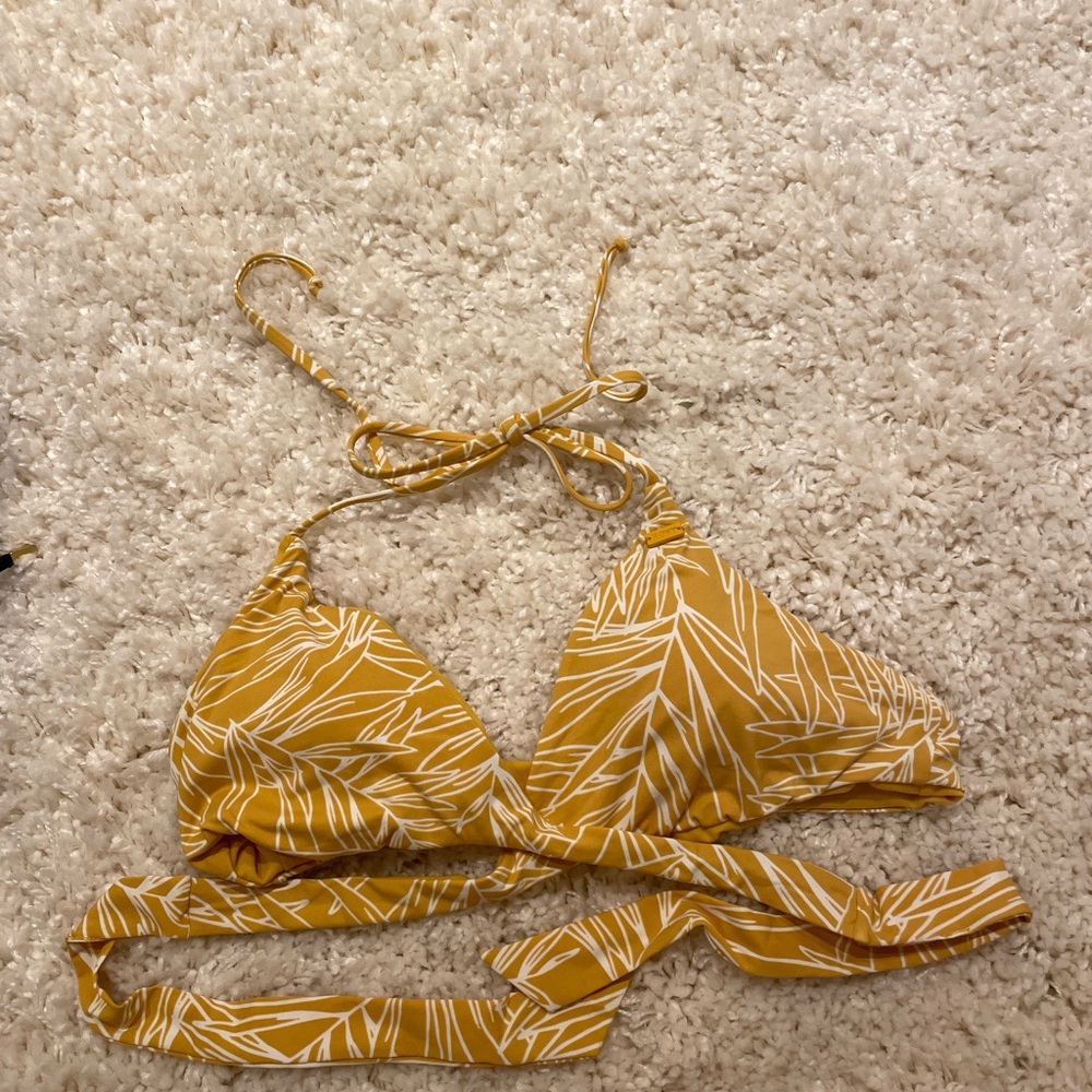 Roxy Mustard and White Bikini Top